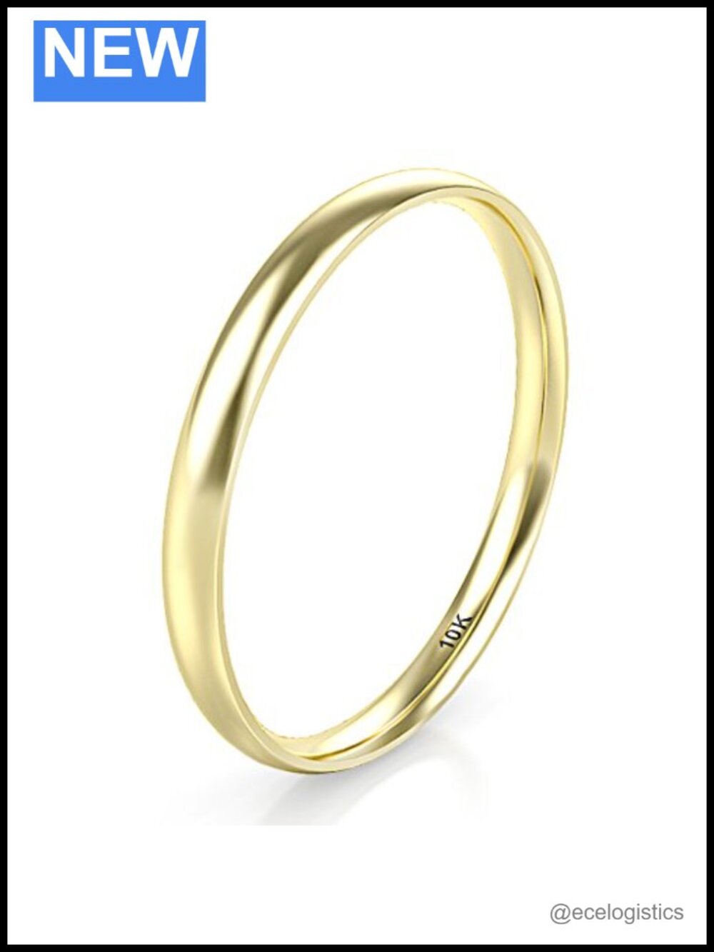 10K Solid Gold 2MM Dome Wedding Band Comfort Fit Ring